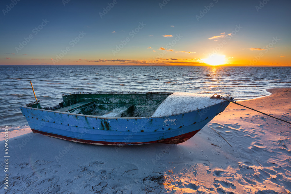 Beautiful Baltic beach o at sunset in Kuznica, Hel Peninsula. Poland