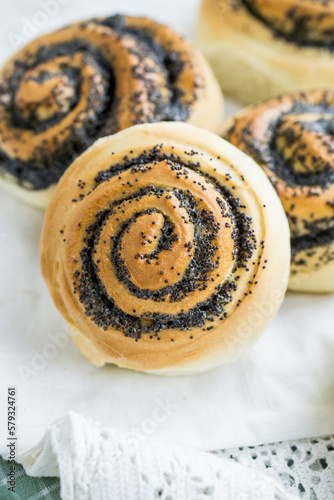 Poppy seed roll buns homa baked close up selective focus