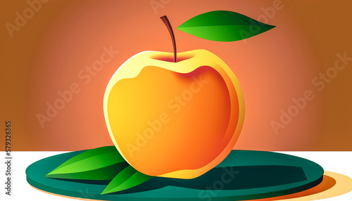 Appetizing peach on a wooden surface  generative AI.