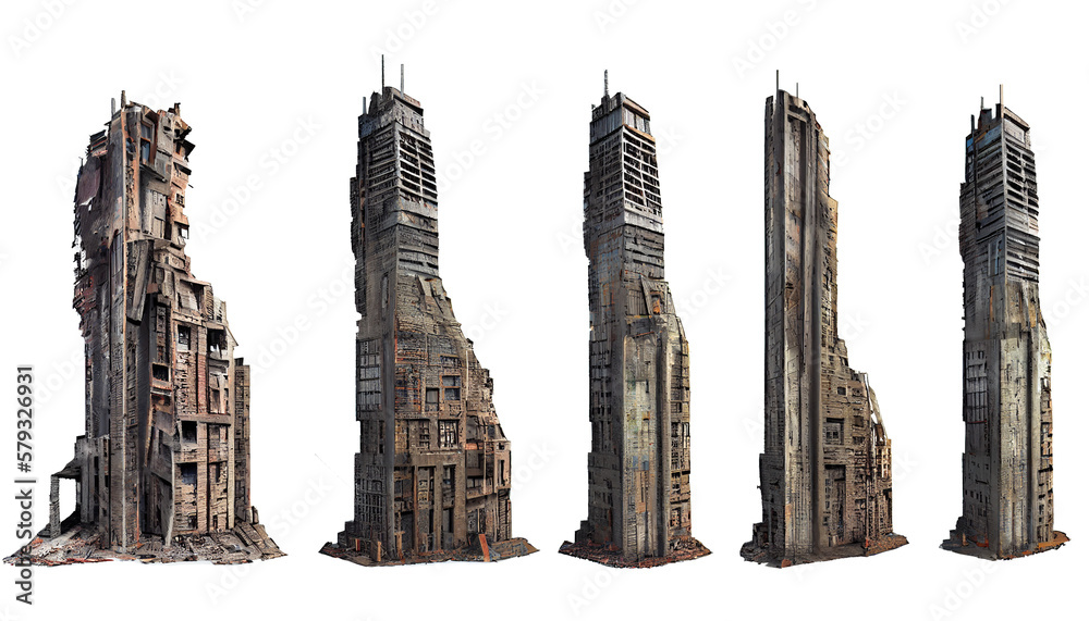 Ruined skyscrapers on isolated transparent background png, Generative ...