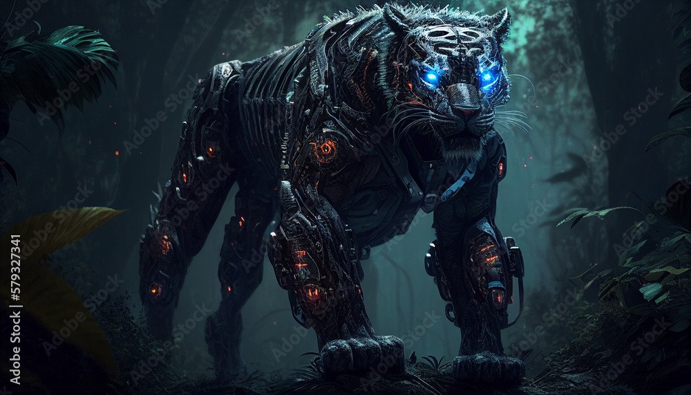 Cyber Tiger: Futuristic Wildlife in a Technological Forest. Cyberpunk Style Generative Ai Cyber Tiger: Futuristic Wildlife in a Technological Forest. Cyberpunk Style Generative Ai