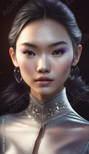Illustration of a portrait of an Asian girl created as a generative artwork using AI.
