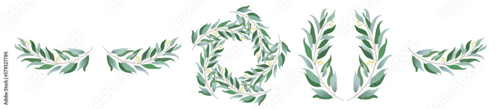 Green gentle leaves and wreaths . Green gentle leaves and wreaths .