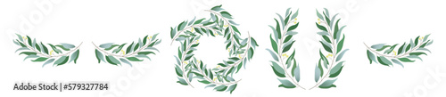 Green gentle leaves and wreaths .