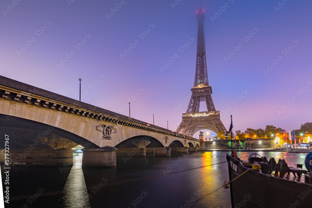 Eiffel tower cityscape and river Seine, Paris, France