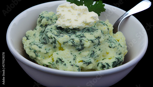 Colcannon (mashed potatoes with cabbage or kale), typical irish food generated by AI photo