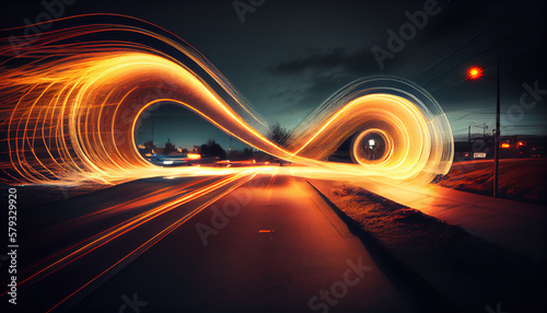 light trails from car fast motion, ai based