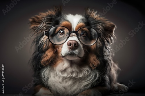 chien avec des lunettes, hyerréaliste