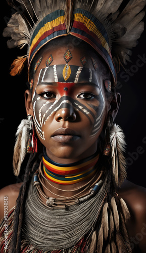 Tribal Girl Portrait-Kayapo People-Generative AI © simon
