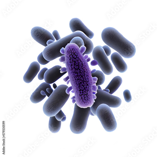 pseudomonas aeruginosa bacteria rod-shaped purple bacteria. Pathogenic microflora biologically isolated on white background, clipping path. 3D Transparent png. Generative ai photo