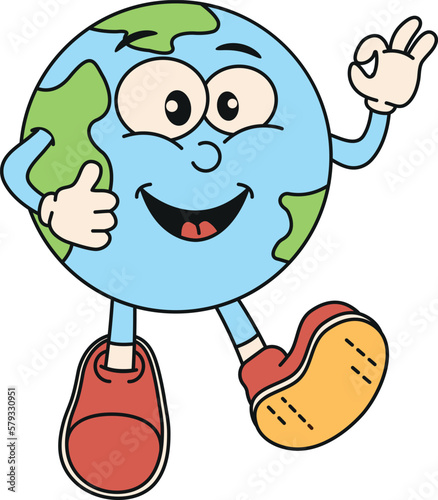 Vintage retro style planet Earth.Global warming. Ecological eco green life print concept. Vector