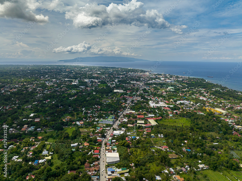 Aerial drone of Dumaguete city is the capital of Negros Oriental, Philippines.