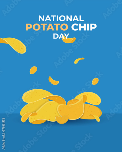 "National Potato Chip Day" Vertical Background Banner Design Theme Poster. Illustration National Potato Chip Day with Falling Potato Chips
