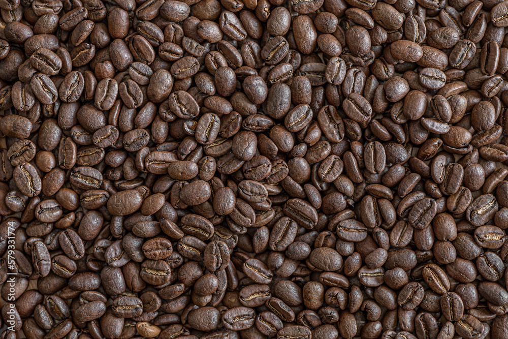 coffee background of roasted coffee beans close up
