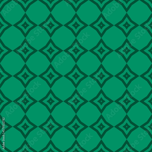 Vector ornamental geometric seamless pattern. Simple texture with diamond shapes  floral silhouettes  repeat tiles. Abstract geo ornament in retro vintage style. Green background. Repetitive design