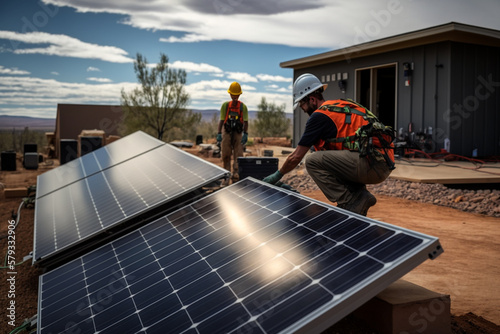 Solar panel being installed near residential area