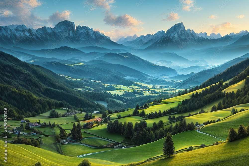 landscape with mountains in Dolomites, Italy