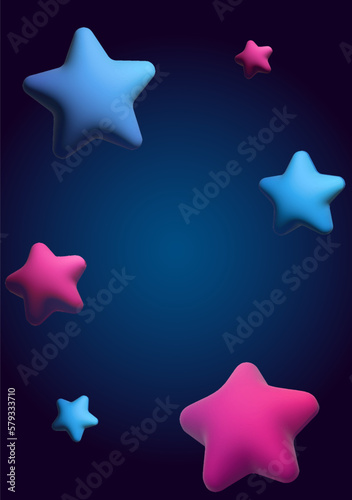 Vector 3d background with starry sky. Cute baby background.