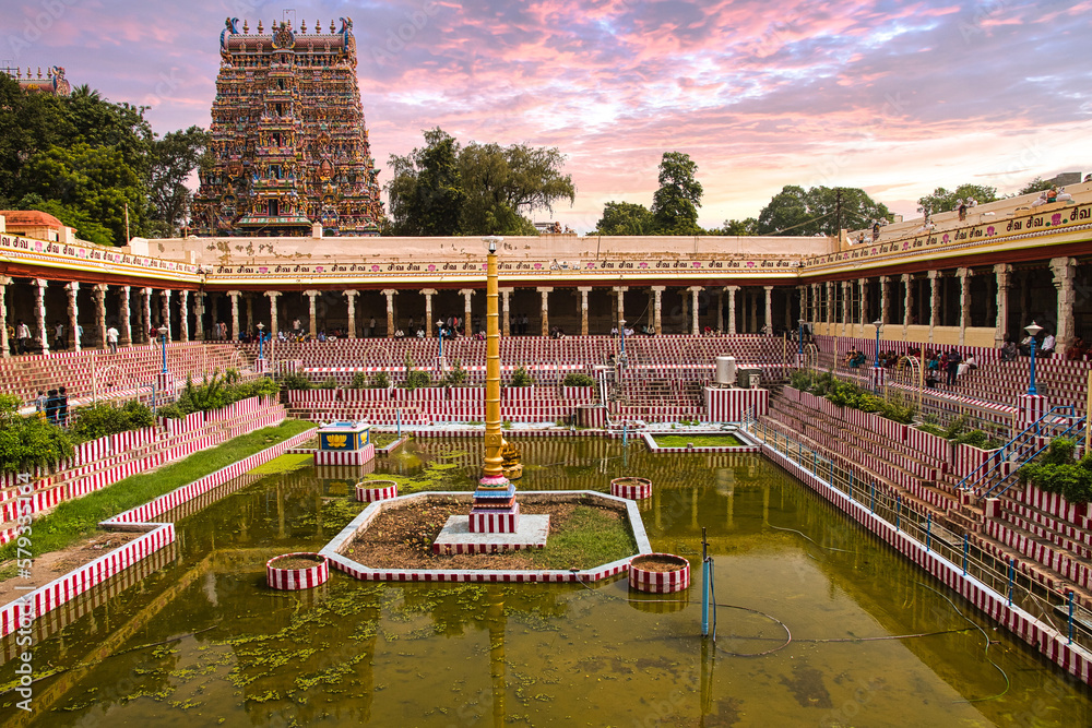 Meenakshi Sundareswarar Temple in Madurai. Tamil Nadu, India. It is dedicated to Meenakshi and to Lord Sundareswarar