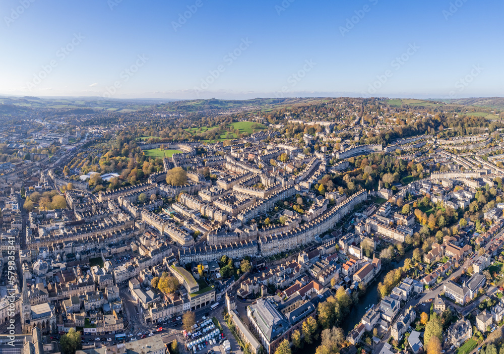 Amazing beautiful aerial view of the Bath Spa, Famous tourist location of England, Great British