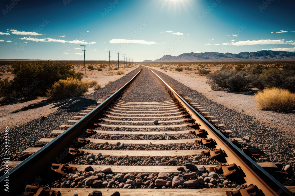 Fototapeta premium Desert along a railroad on an summer afternoon. Generative AI.