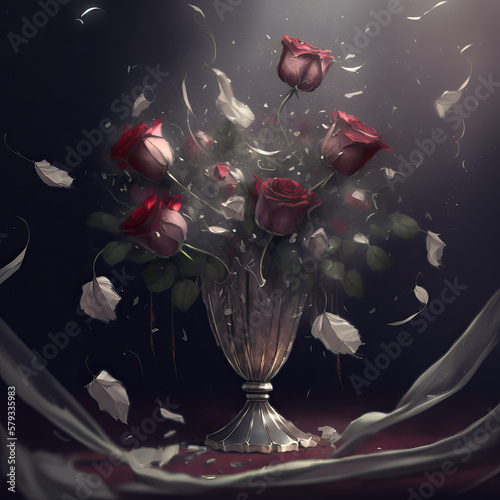 Bouquet of red roses in a crystal vase