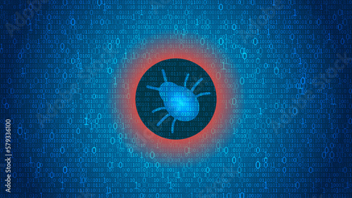 Illustration of computer bug. Random binary code. Technology background