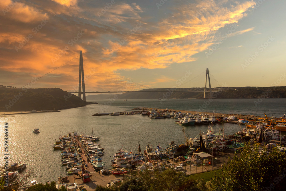 Yavuz Sultan Selim Bridge in Istanbul, Turkey. 3rd Bosphorus Bridge and Northern Marmara Motorway.