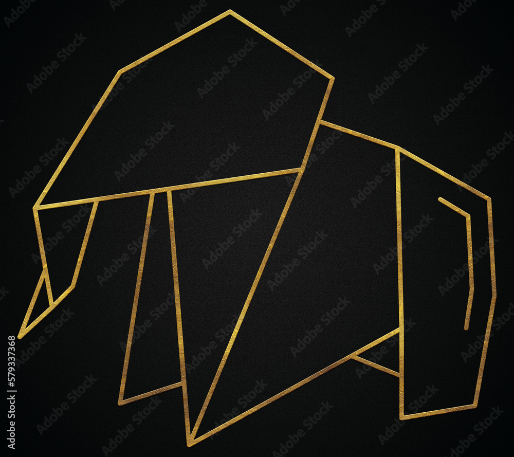 Polygonal geometric Elephant with golden effect