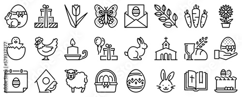 Line icons about Easter on transparent background with editable stroke.