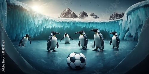  Winter Wonderleague  Penguins playing soccer on Ice   generative AI 