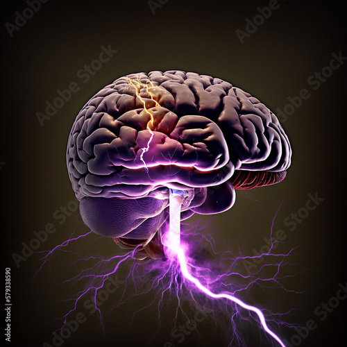 electricity sign in brain, stroke concept, AI generate