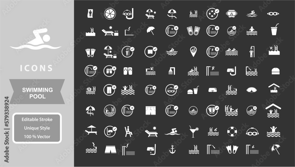 set swimming pool icons collection