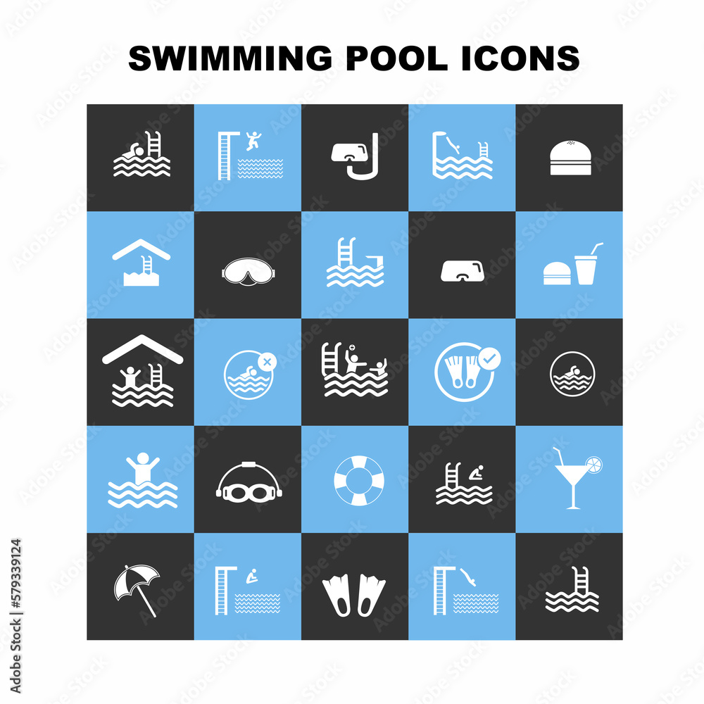 set swimming pool icons collection