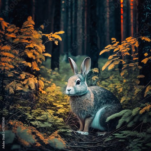Easter bunny in forest made by generative AI