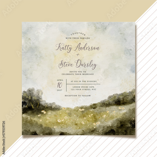 wedding invitation with vintage classic landscape painting