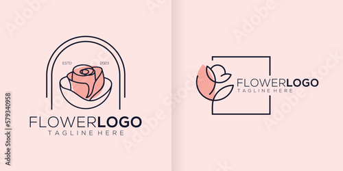 Luxury flower vector logotype. Linear universal leaf floral logo