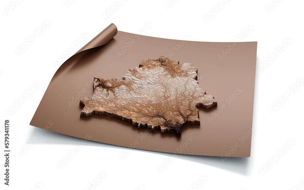 Obraz premium Map Of Belarus Old Style Brown On Unrolled Map Paper Sheet, 3D illustration