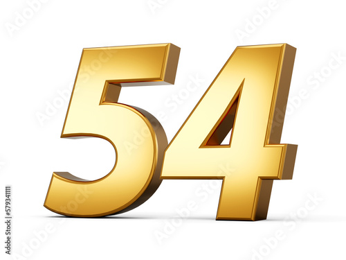 Golden metallic Number 54 Fifty four, White background 3d illustration photo