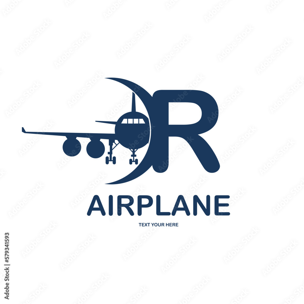 LetterR with airplane vector logo template. Fonts for event, promo, logo, banner, monogram and poster. Alphabet label symbol for branding and identity
