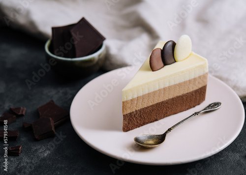 Chocolate Layered Mousse Cake on plate