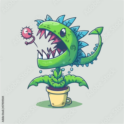 Funny carnivorous plant, a creative cartoon illustration, suitable for printing, advertising, mobile applications, and T-shirt designs.