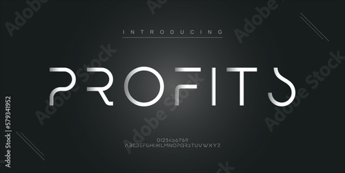 Profits digital modern alphabet new font. Creative abstract urban, futuristic, fashion, sport, minimal technology typography. Simple vector illustration with number