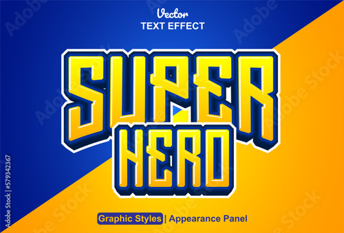 super hero text effect with yellow graphic style and editable