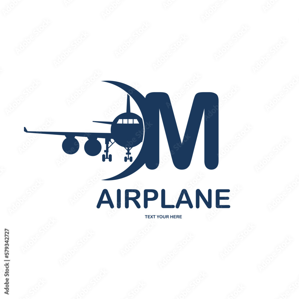 Letter M with airplane vector logo template. Fonts for event, promo, logo, banner, monogram and poster. Alphabet label symbol for branding and identity Letter M with airplane vector logo template. Fonts for event, promo, logo, banner, monogram and poster. Alphabet label symbol for branding and identity