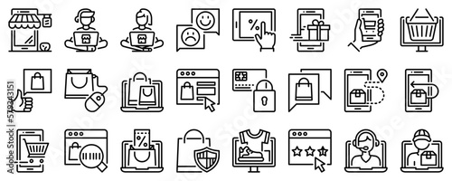 Line icons about e-commerce on transparent background with editable stroke.