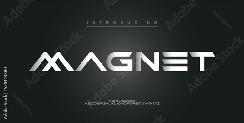 Magnet digital modern alphabet new font. Creative abstract urban, futuristic, fashion, sport, minimal technology typography. Simple vector illustration with number