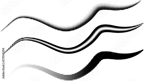 Three different kinds of waves with a black halftone texture