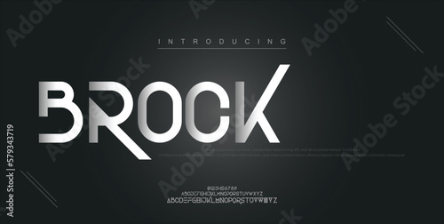 Brock digital modern alphabet new font. Creative abstract urban, futuristic, fashion, sport, minimal technology typography. Simple vector illustration with number