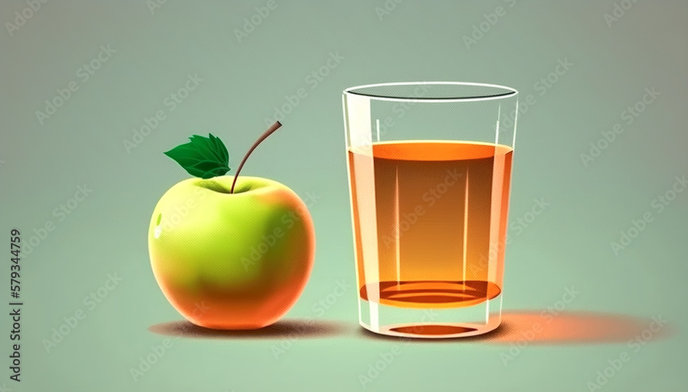 A glass of apple juice and an apple, generative AI. A glass of apple juice and an apple, generative AI.